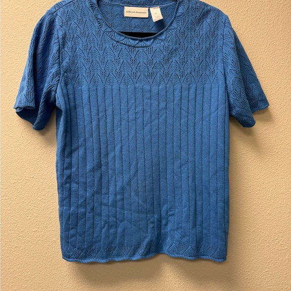 Alfred Dunner Blue Pointelle Knit Sweater Top Medium USA - Picture 2 of 9
